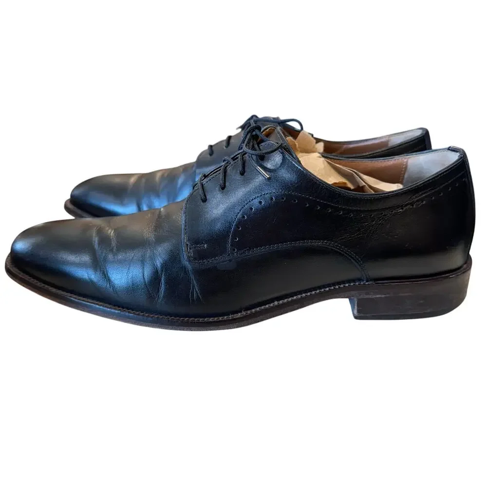 Johnston Murphy Henrick Black Leather Plain Toe Derby Oxford Dress Shoes 10.5 M
